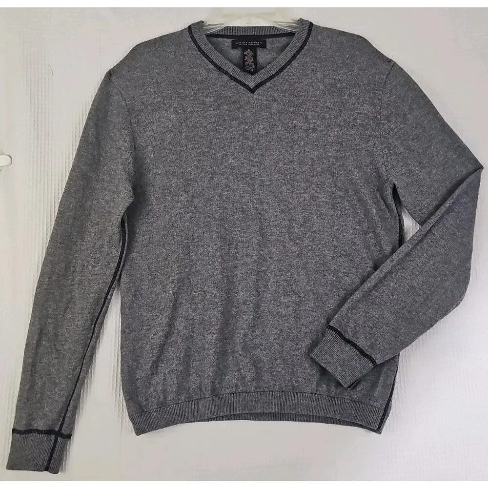 Banana Republic Cotton Cashmere ~Men's Size S~ Dark Gray V-Neck Sweater Pullover
